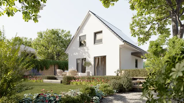 Abbildung eines modernen Singlehauses mit effizientem Grundriss, ideal für Alleinstehende und Paare.